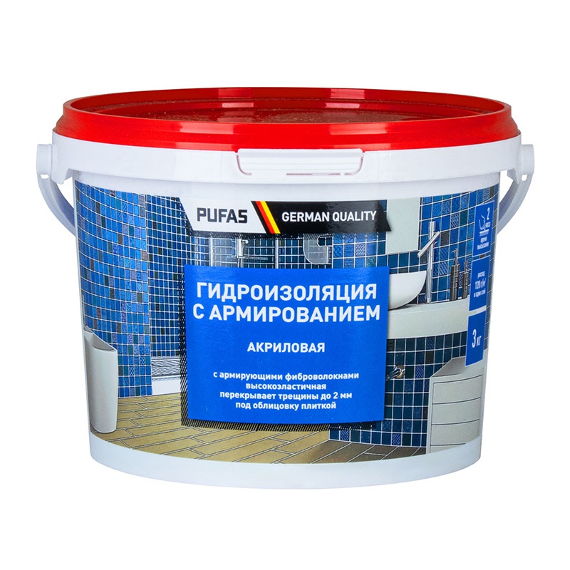 
                            Гидроизоляция Pufas акриловая, с армированием, морозостойкая, 3 кг                        