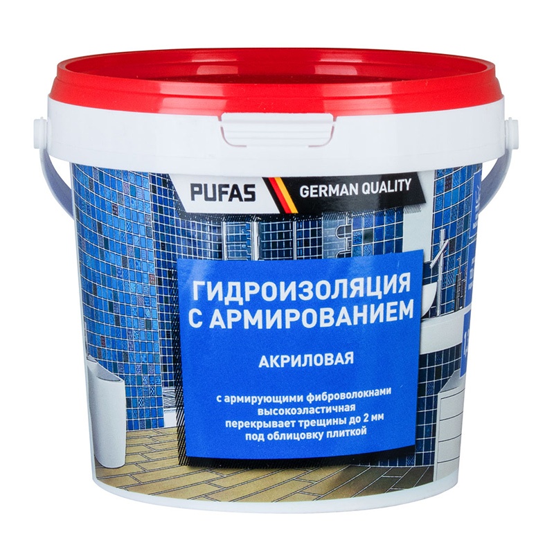 
                            Гидроизоляция Pufas акриловая, с армированием, морозостойкая, 1,3 кг                        